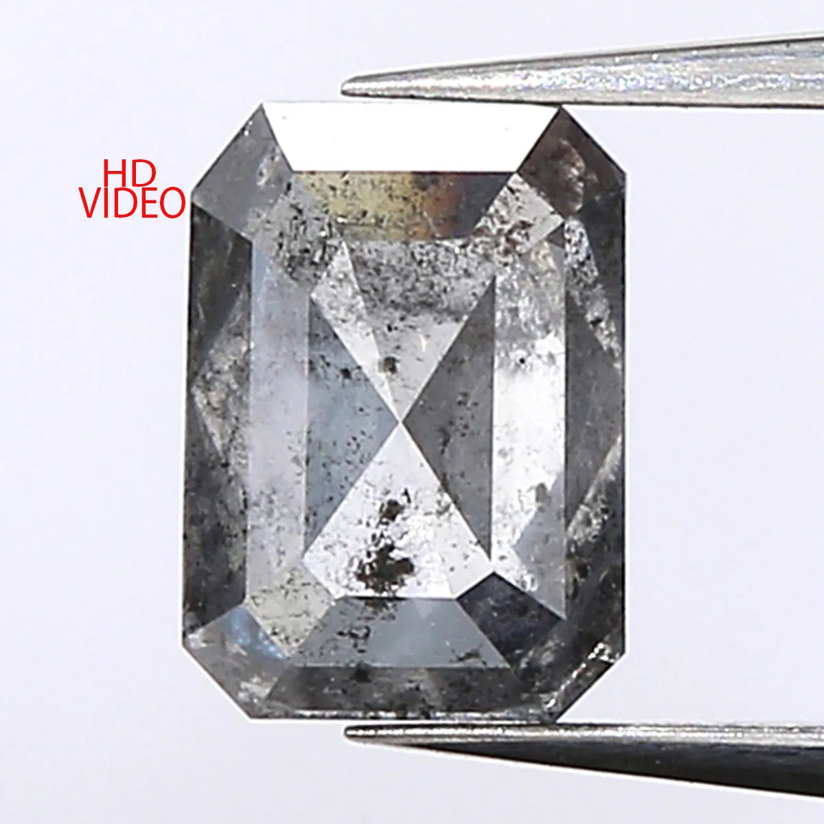 0.65 CT Natural Loose Emerald Shape Diamond Salt And Pepper Emerald Shape Diamond 5.70 MM Black Grey Color Emerald Rose Cut Diamond QL9579