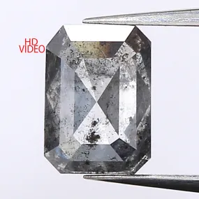 0.65 CT Natural Loose Emerald Shape Diamond Salt And Pepper Emerald Shape Diamond 5.70 MM Black Grey Color Emerald Rose Cut Diamond QL9579
