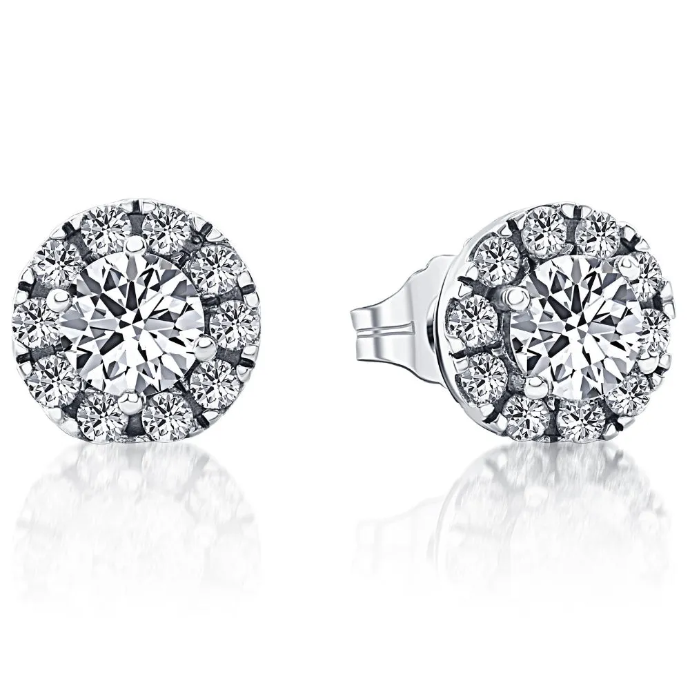 1 1/2ct Pave Halo Diamond Studs 14K White Gold