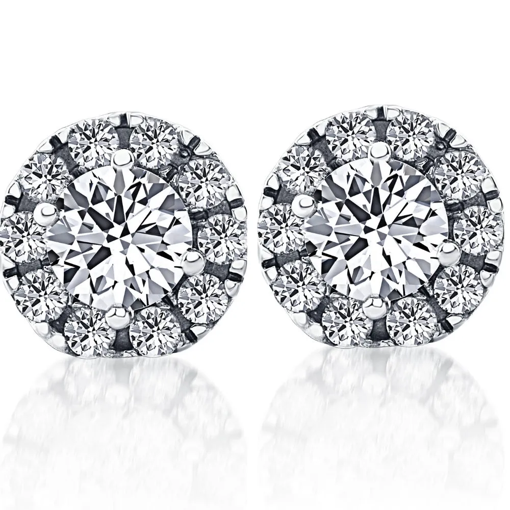 1 1/2ct Pave Halo Diamond Studs 14K White Gold