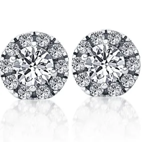 1 1/2ct Pave Halo Diamond Studs 14K White Gold