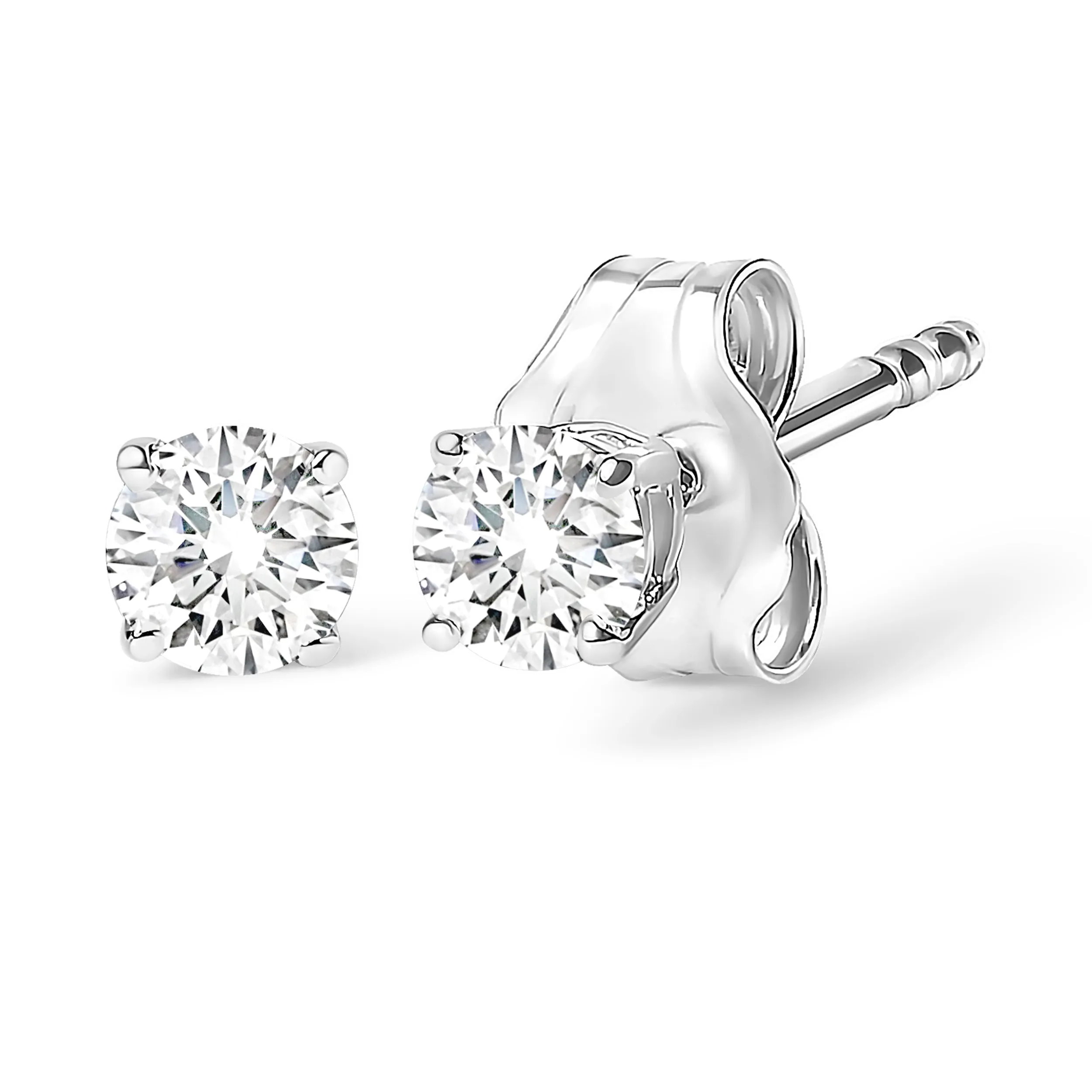 10K White Gold 1/6 Cttw Round Brilliant-Cut Near Colorless Near Colorless Diamond Classic 4-Prong Stud Earrings