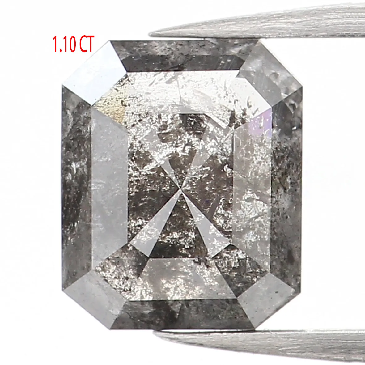 1.10 CT Natural Loose Emerald Shape Diamond Salt And Pepper Emerald Shape Diamond 6.50 MM Black Grey Color Emerald Rose Cut Diamond QL974