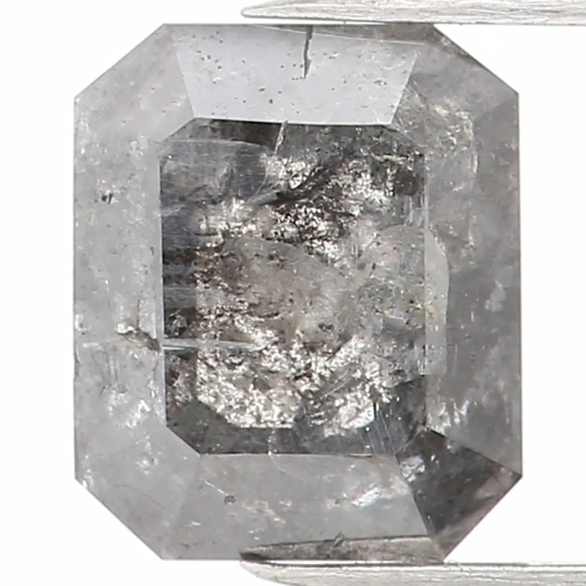 1.10 CT Natural Loose Emerald Shape Diamond Salt And Pepper Emerald Shape Diamond 6.50 MM Black Grey Color Emerald Rose Cut Diamond QL974