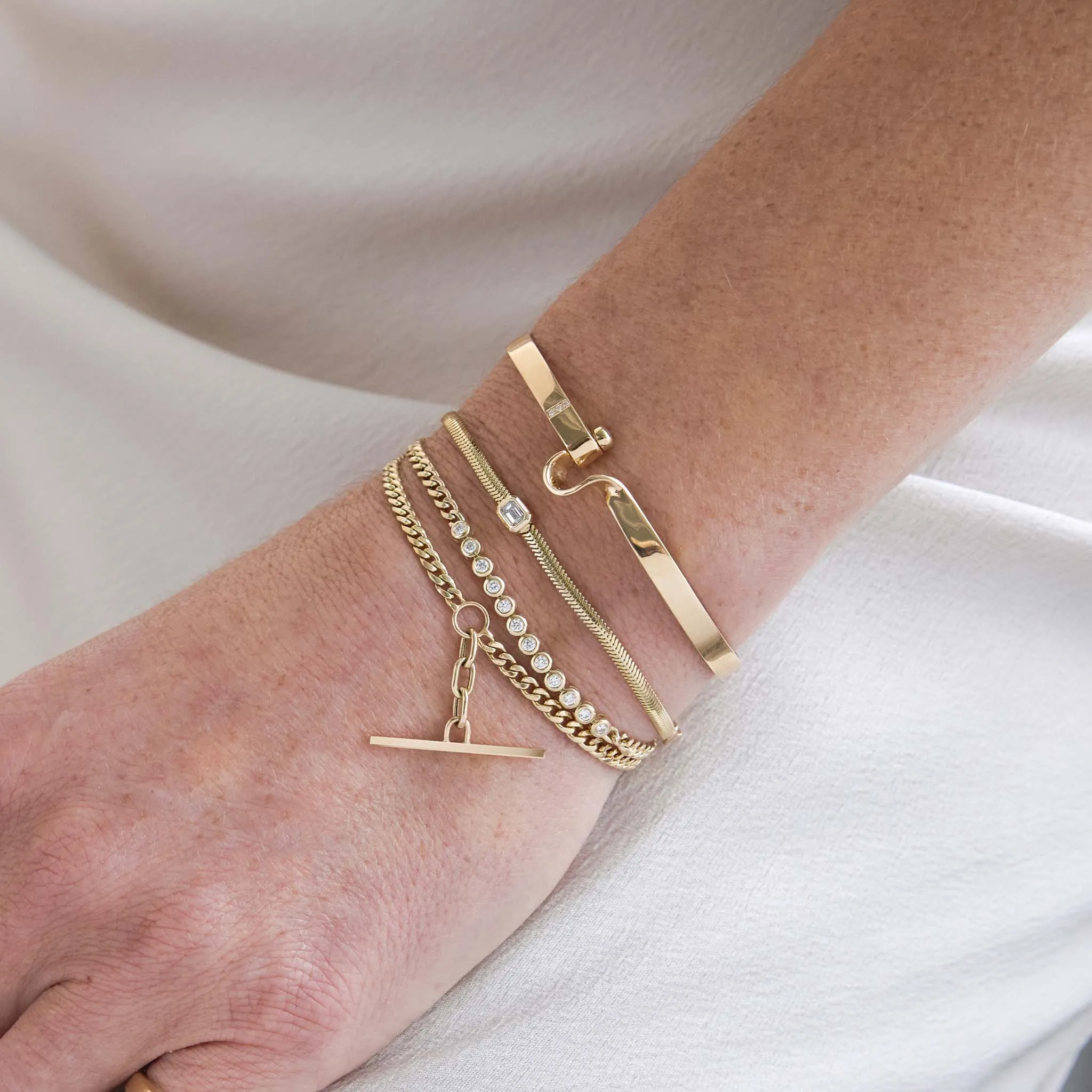 14k Emerald Cut Diamond Small Snake Chain Bracelet