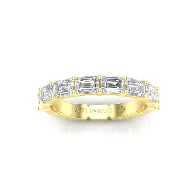 14K Gold Emerald Cut Halfway East West Eternity Prong Set Lab Grown Diamond Wedding Band Ring