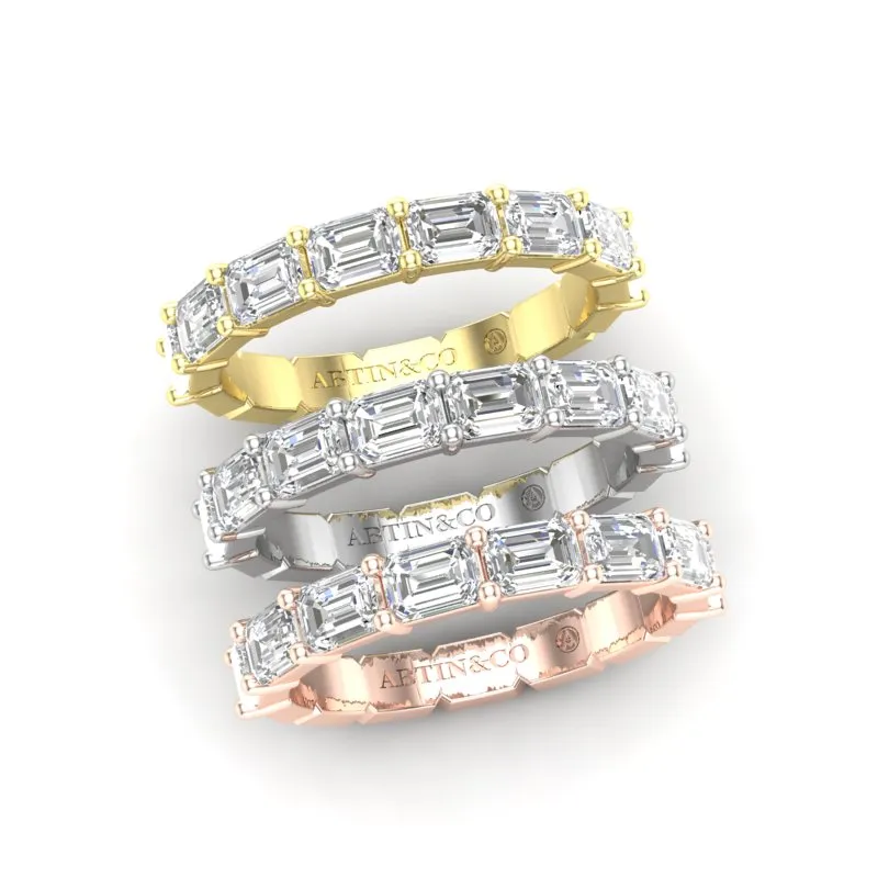 14K Gold Emerald Cut Halfway East West Eternity Prong Set Lab Grown Diamond Wedding Band Ring