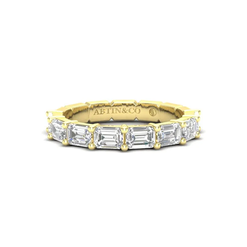 14K Gold Emerald Cut Halfway East West Eternity Prong Set Lab Grown Diamond Wedding Band Ring