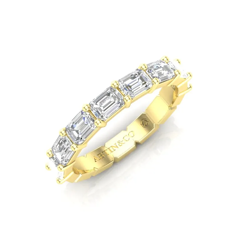 14K Gold Emerald Cut Halfway East West Eternity Prong Set Lab Grown Diamond Wedding Band Ring