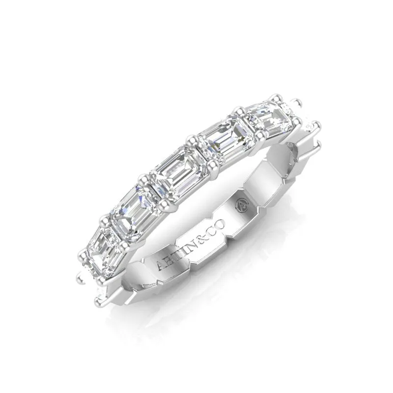 14K Gold Emerald Cut Halfway East West Eternity Prong Set Lab Grown Diamond Wedding Band Ring