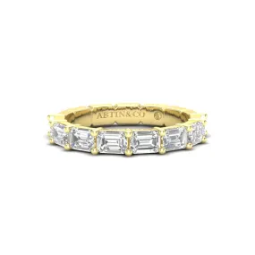 14K Gold Emerald Cut Halfway East West Eternity Prong Set Lab Grown Diamond Wedding Band Ring