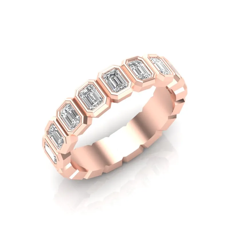 14K Gold Emerald Cut Halfway Vertical Eternity Bezel Set Lab Grown Diamond Wedding Band Ring