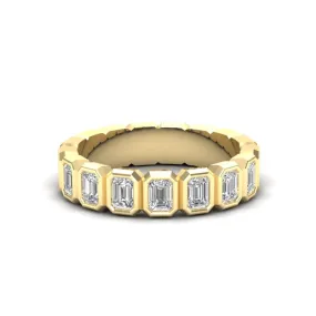 14K Gold Emerald Cut Halfway Vertical Eternity Bezel Set Lab Grown Diamond Wedding Band Ring
