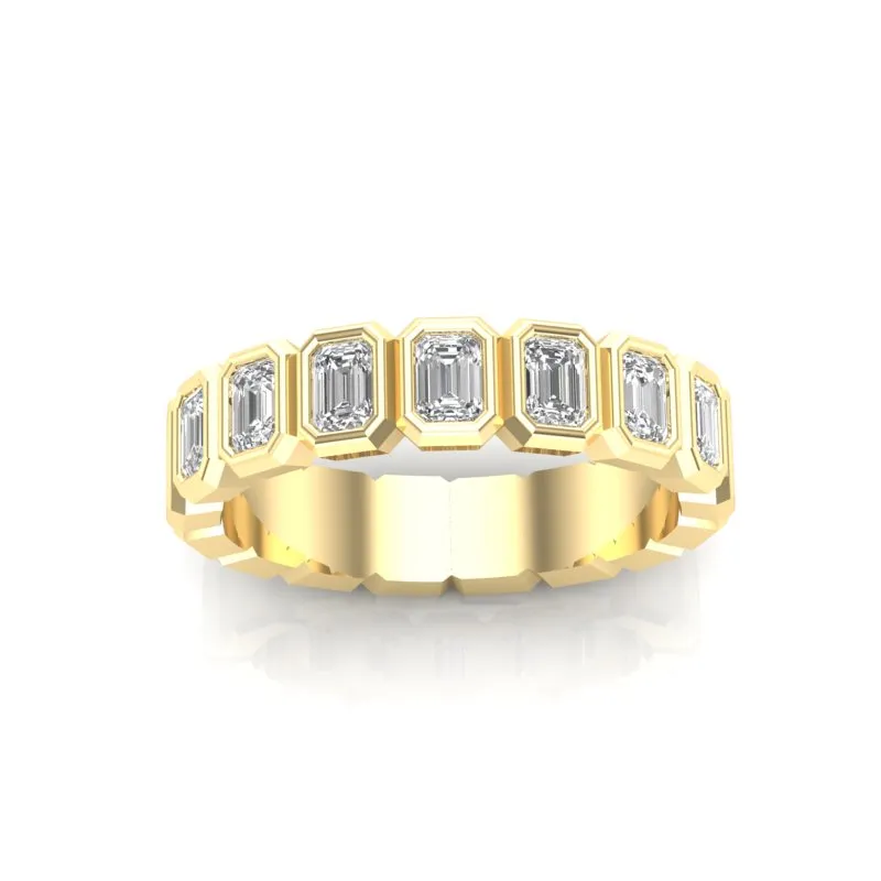 14K Gold Emerald Cut Halfway Vertical Eternity Bezel Set Lab Grown Diamond Wedding Band Ring