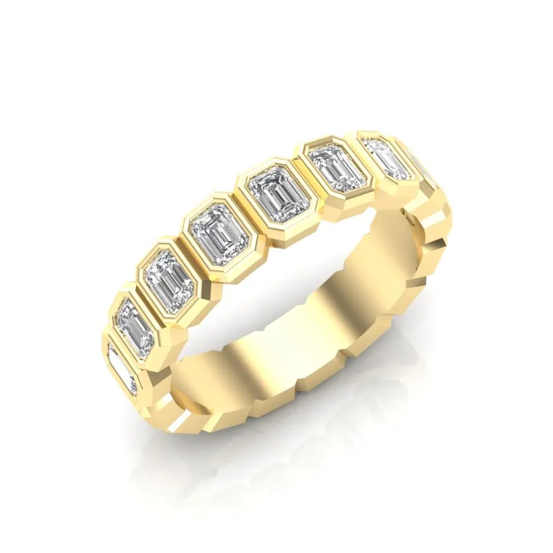14K Gold Emerald Cut Halfway Vertical Eternity Bezel Set Lab Grown Diamond Wedding Band Ring