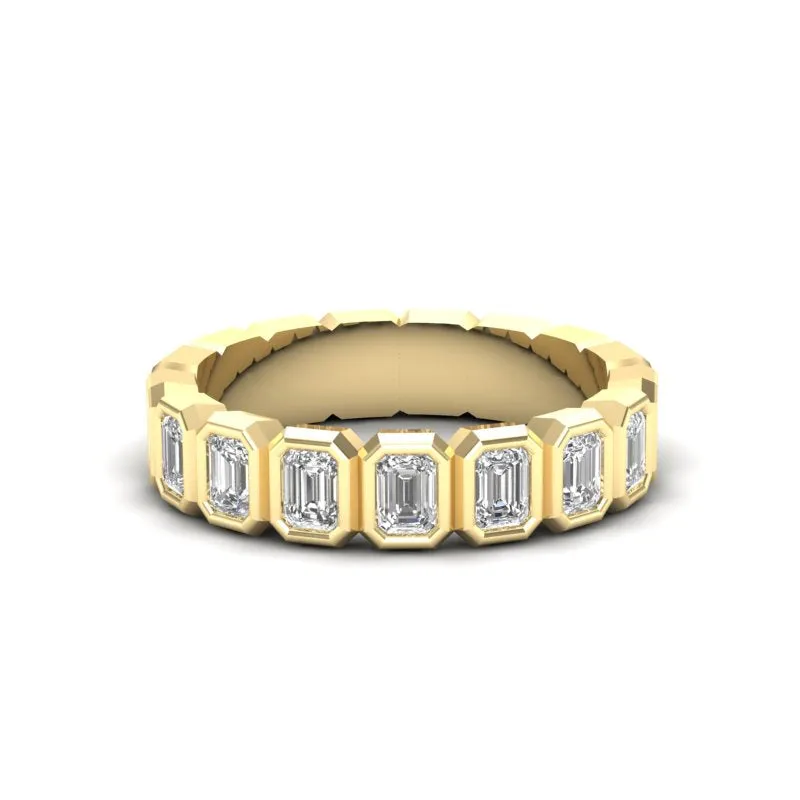 14K Gold Emerald Cut Halfway Vertical Eternity Bezel Set Lab Grown Diamond Wedding Band Ring