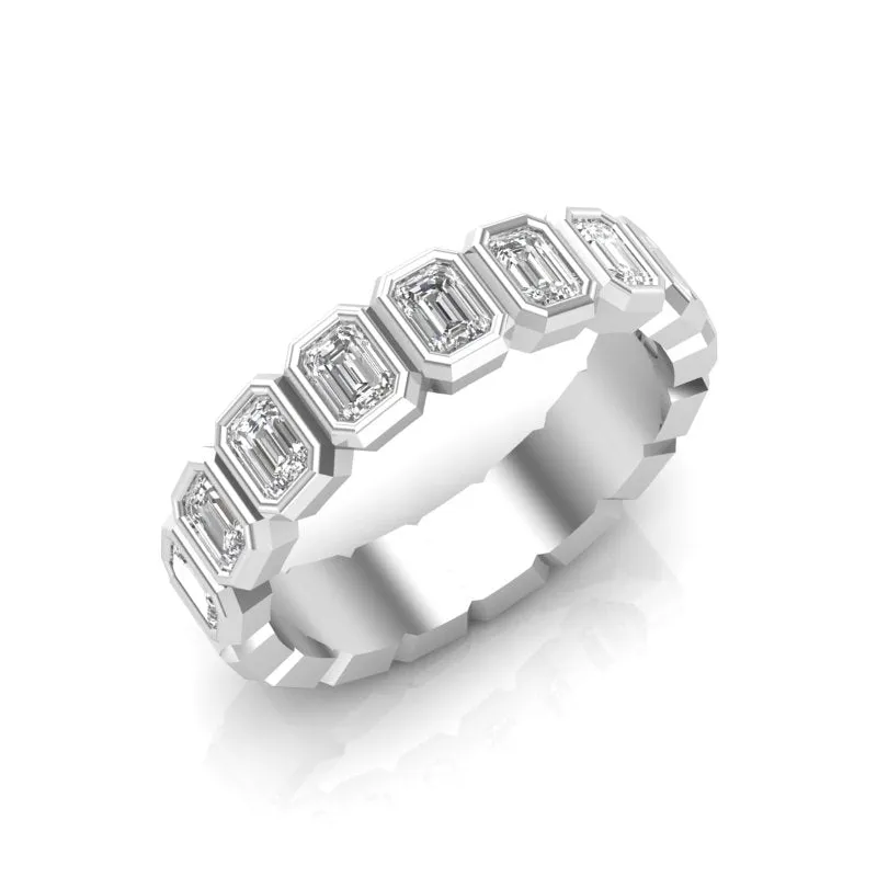 14K Gold Emerald Cut Halfway Vertical Eternity Bezel Set Lab Grown Diamond Wedding Band Ring