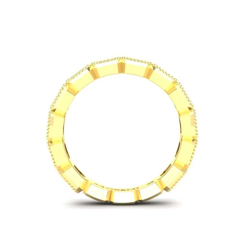 14K Gold Emerald Cut Three Quarter Way East West Eternity Milgrain Bezel Set Lab Grown Diamond Wedding Band Ring