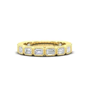 14K Gold Emerald Cut Three Quarter Way East West Eternity Milgrain Bezel Set Lab Grown Diamond Wedding Band Ring