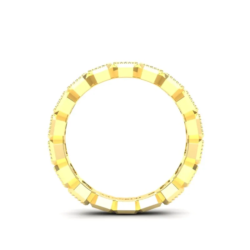14K Gold Emerald Cut Three Quarter Way Vertical Eternity Milgrain Bezel Set Lab Grown Diamond Wedding Band Ring