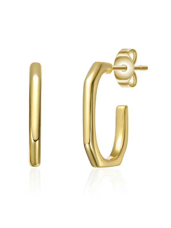 14k Gold Plated Open Geometric Tubular C-Hoop Earrings