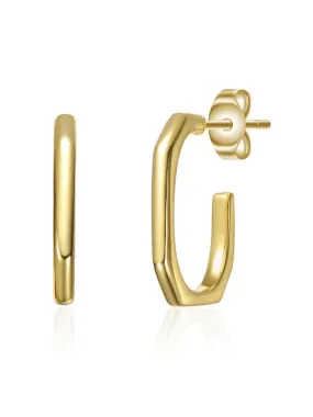 14k Gold Plated Open Geometric Tubular C-Hoop Earrings