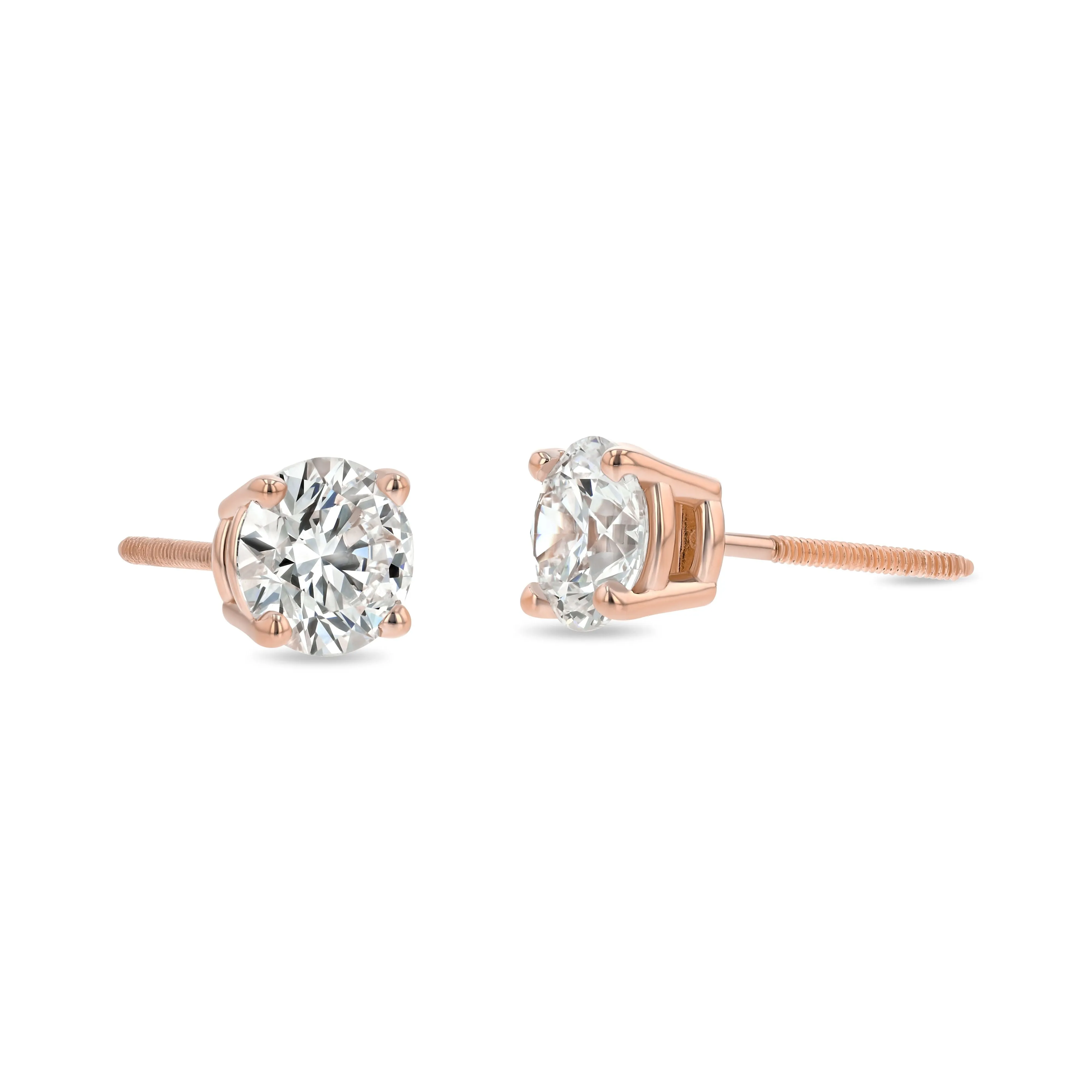 14k Rose Gold 4-prong Round Brilliant Diamond Stud Earrings (0.75 Ct. T.w., Vs1-vs2 Clarity, H-i Color)