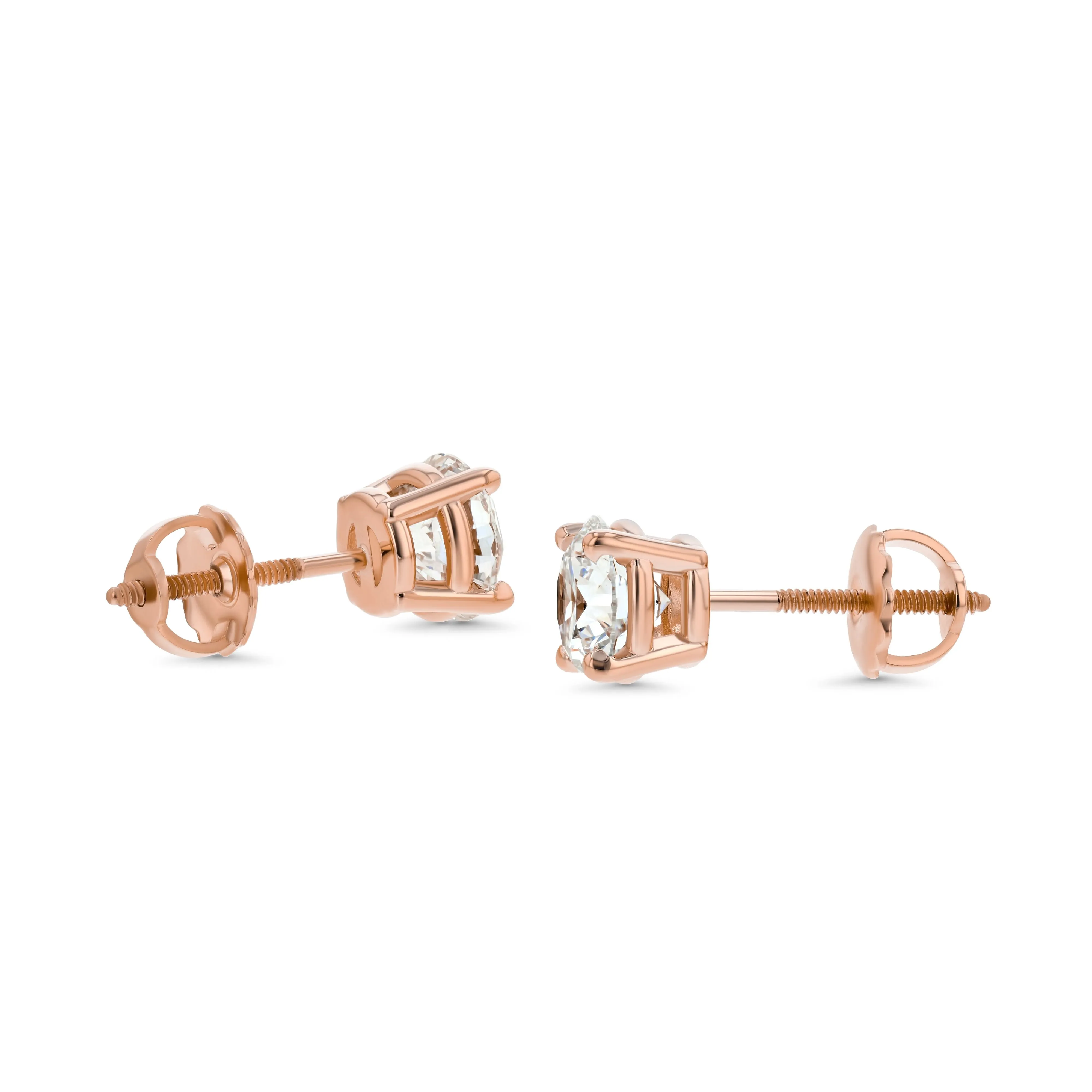 14k Rose Gold 4-prong Round Brilliant Diamond Stud Earrings (0.75 Ct. T.w., Vs1-vs2 Clarity, H-i Color)