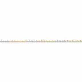 14K Tri-Color Gold Diamond-Cut Rope Chain Anklet