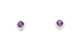 14K White Amethyst and Natural Diamond Stud Earrings