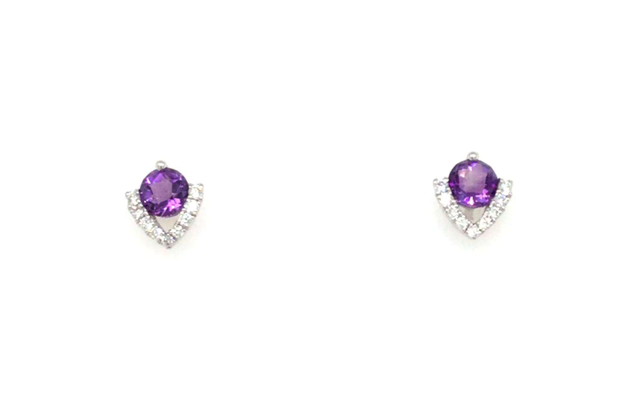 14K White Amethyst and Natural Diamond Stud Earrings