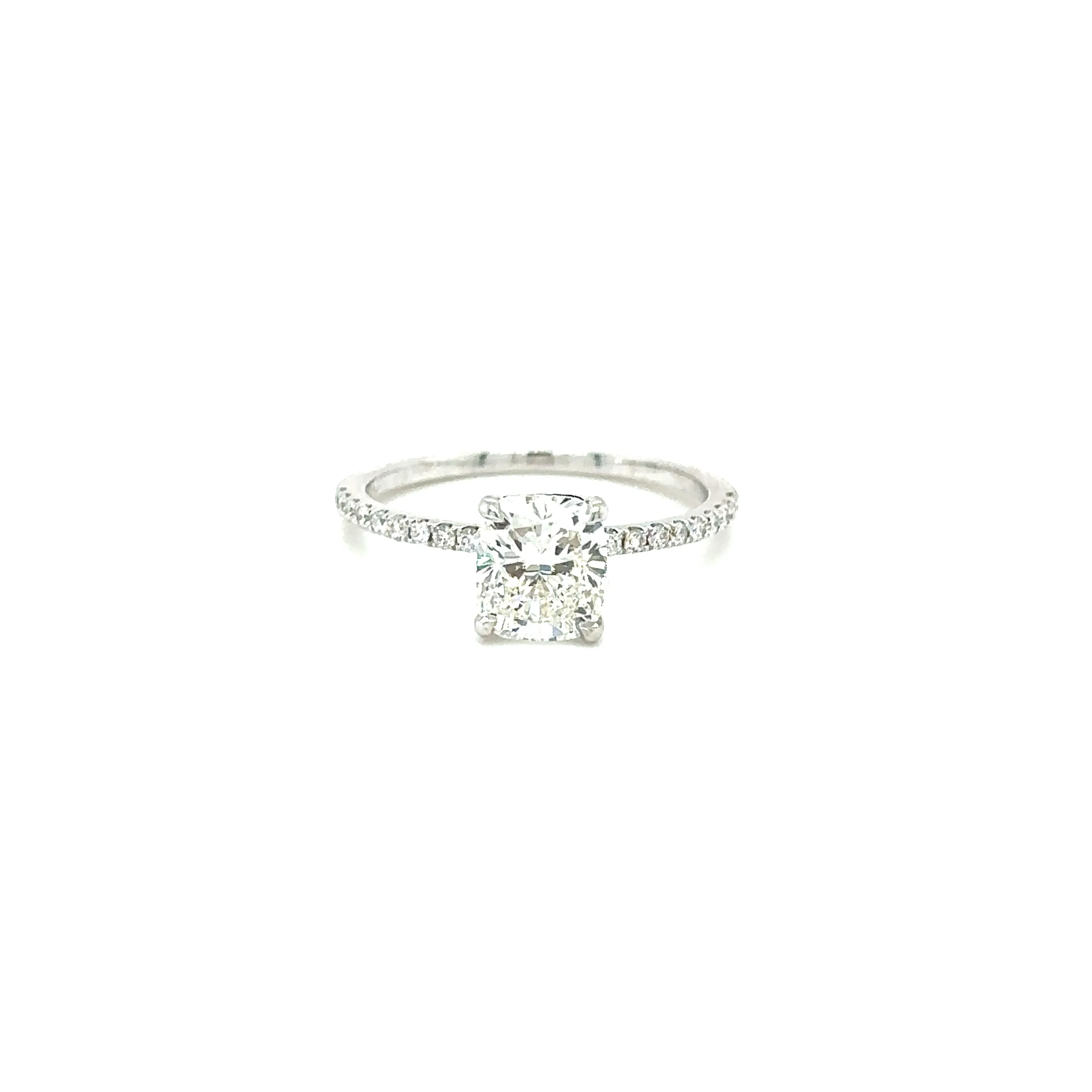 14k White Gold 1.42ct Cushion Diamond Ultra Thin Pave Solitaire Ring