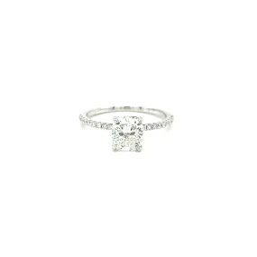 14k White Gold 1.42ct Cushion Diamond Ultra Thin Pave Solitaire Ring
