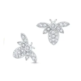 14k White Gold Diamond Bumble Bee Stud Earrings