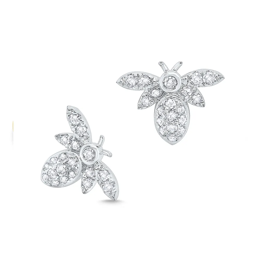 14k White Gold Diamond Bumble Bee Stud Earrings