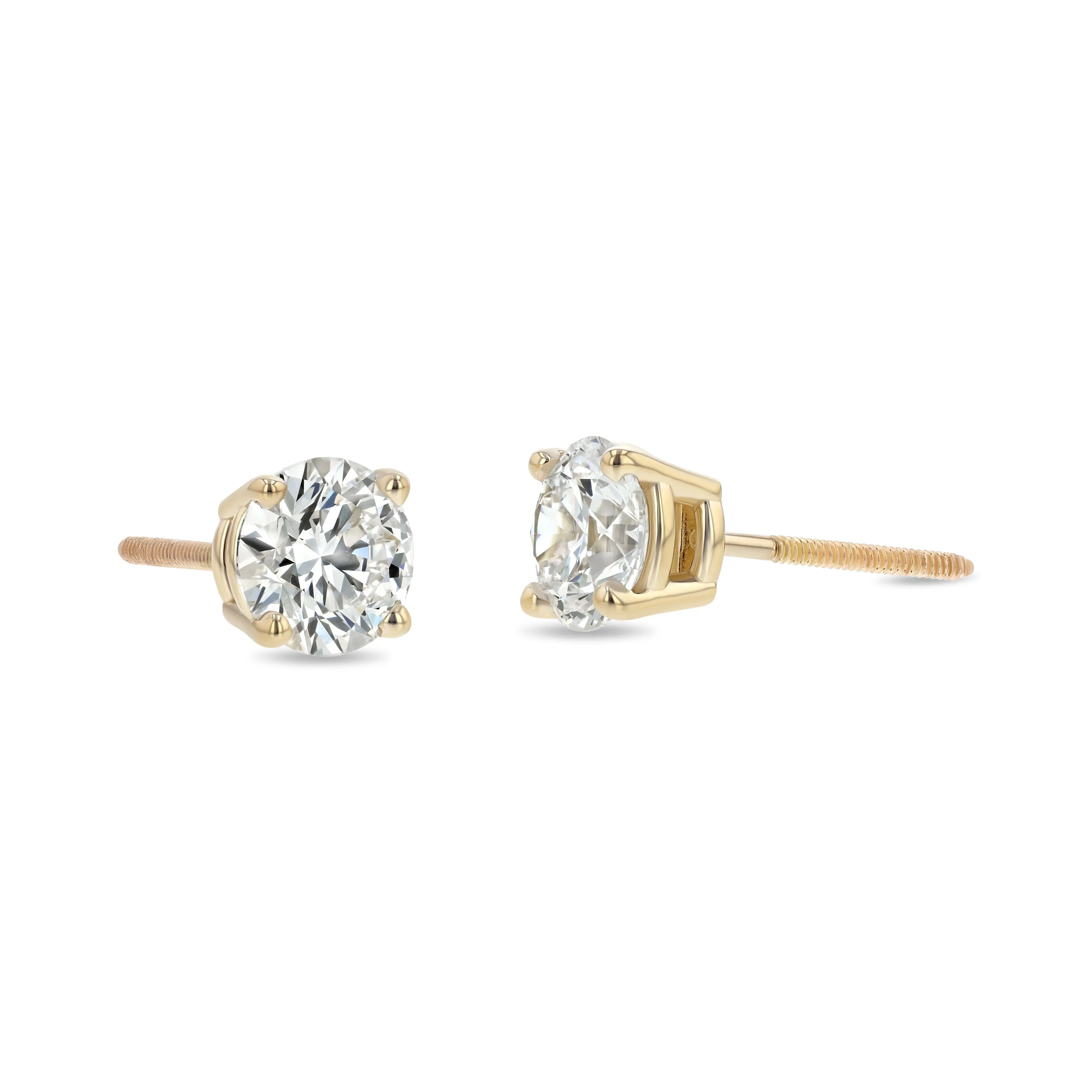 14k Yellow Gold 4-prong Round Brilliant Diamond Stud Earrings (0.32 Ct. T.w., Vs1-vs2 Clarity, F-g Color)