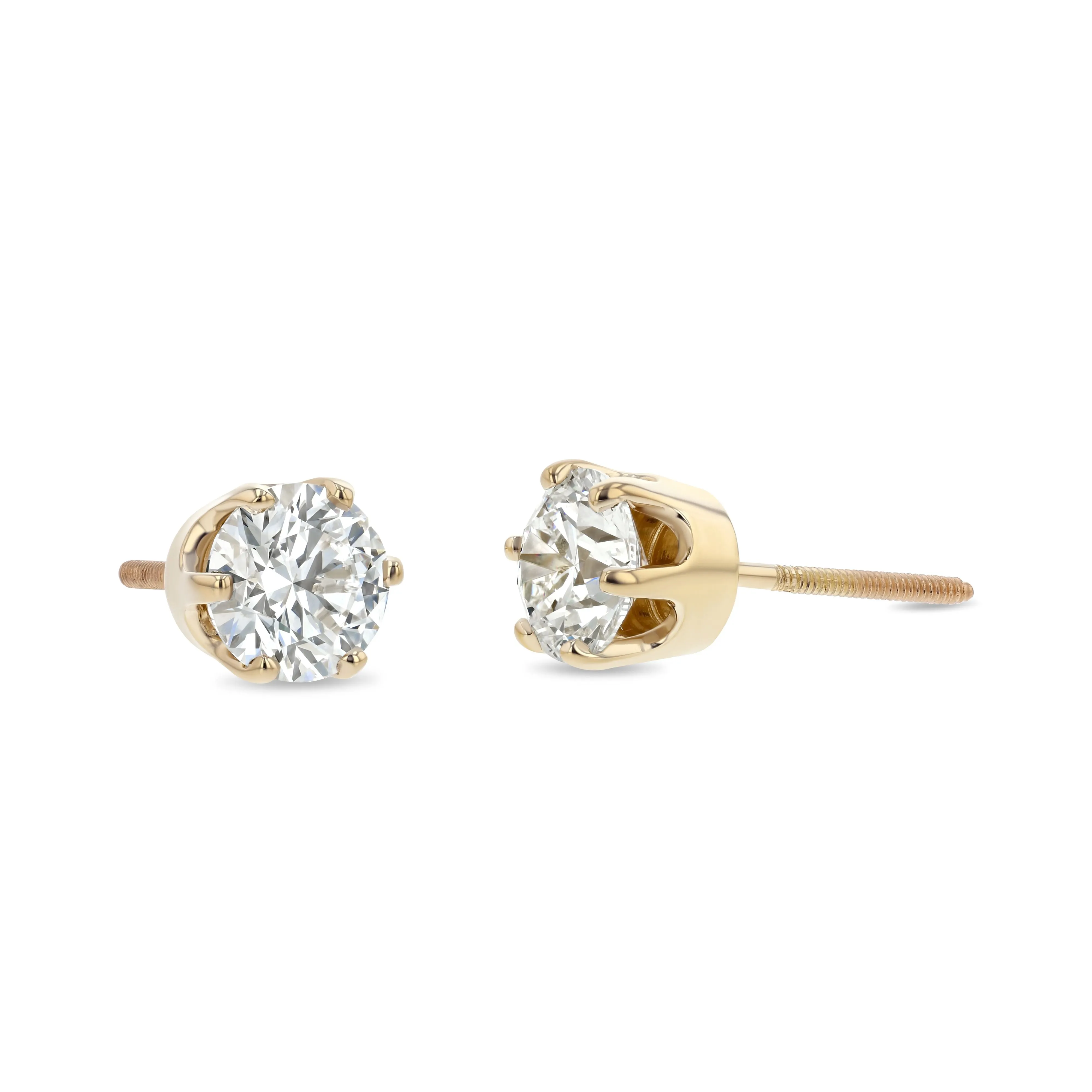 14k Yellow Gold 6-prong Round Brilliant Diamond Stud Earrings (0.5 Ct. T.w., Vs1-vs2 Clarity, H-i Color)