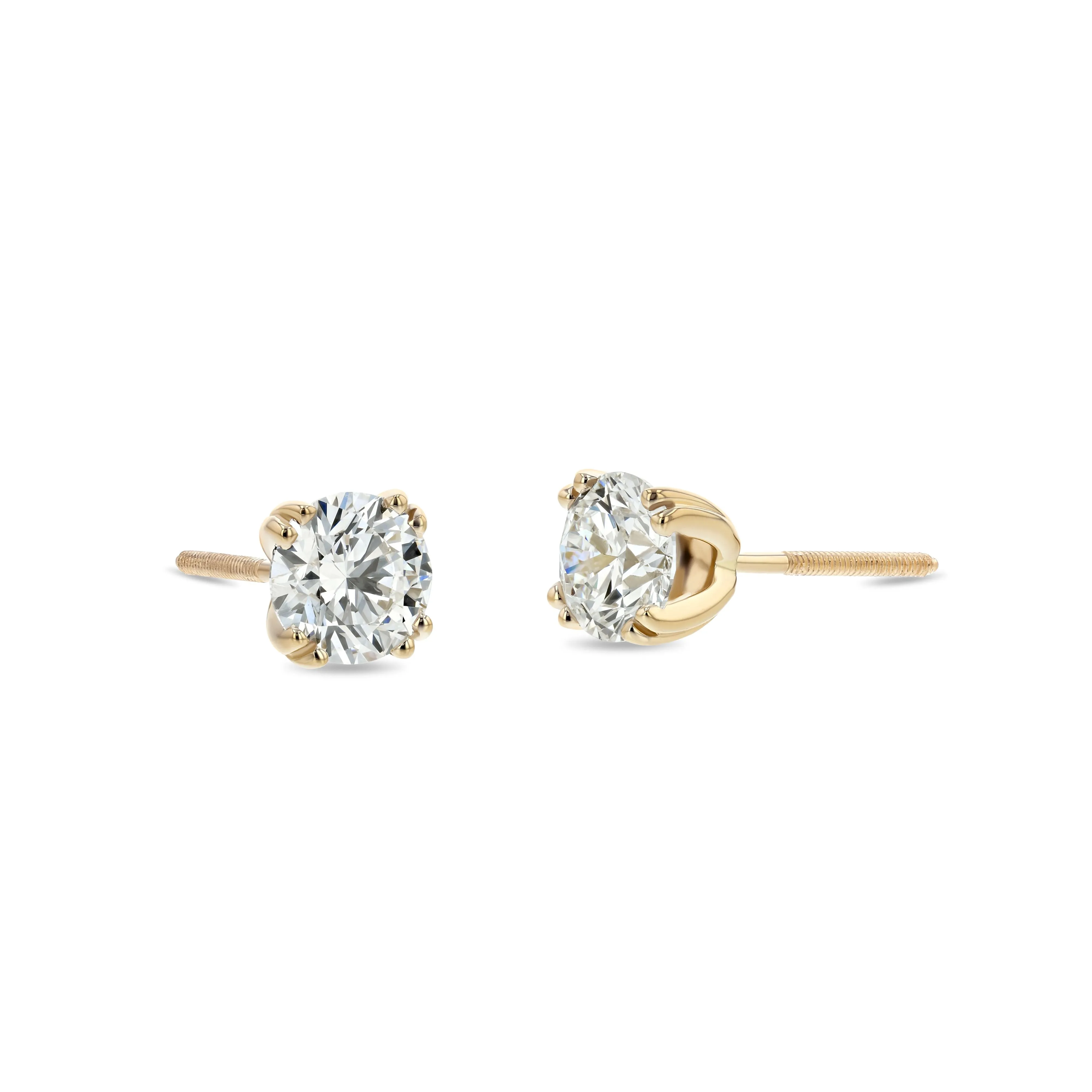 14k Yellow Gold 8-prong Round Brilliant Diamond Stud Earrings (0.52 Ct. T.w., Vs1-vs2 Clarity, F-g Color)
