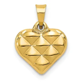 14K Yellow Gold Hollow Texture Polished Finish 3-Dimensional Heart Shape Design Charm Pendant