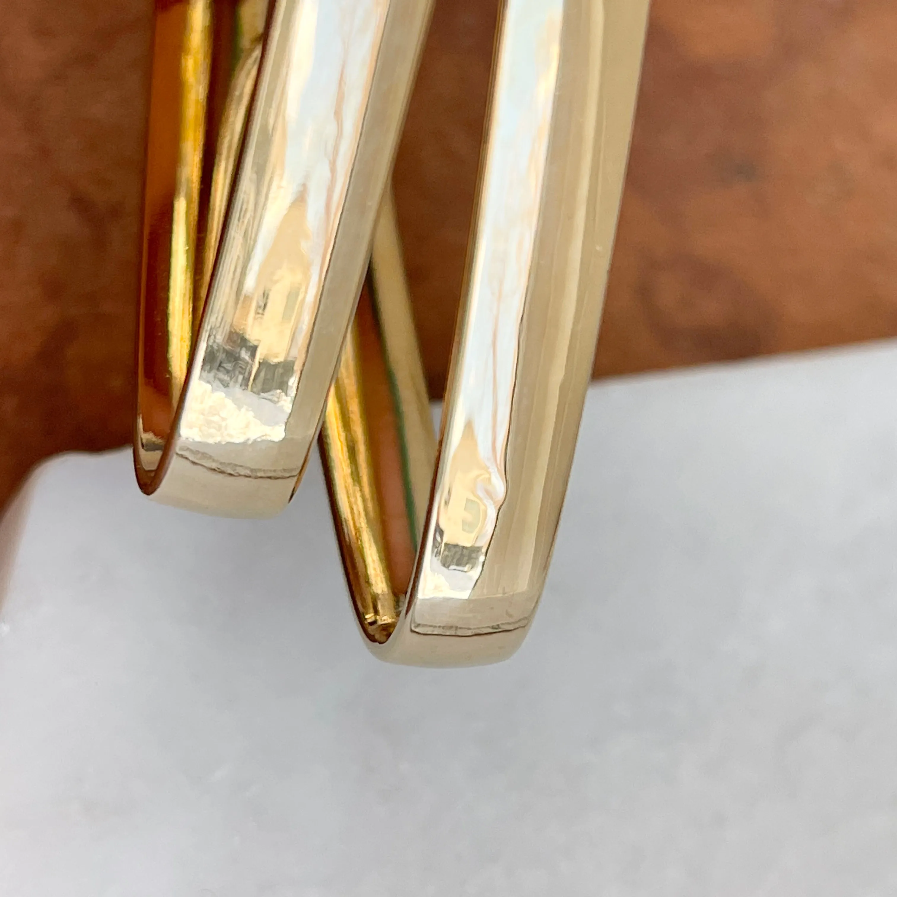 14KT Yellow Gold 7mm Wide Triangle Omega Hoop Earrings 40mm