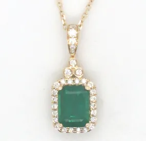 14Y E/C Emerald and Rd Diamond Halo Pendant/Pendant Only  E=1.56cts D=.26ctw