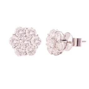 1.59ct 14k White Gold Diamond Flower Stud Earrings