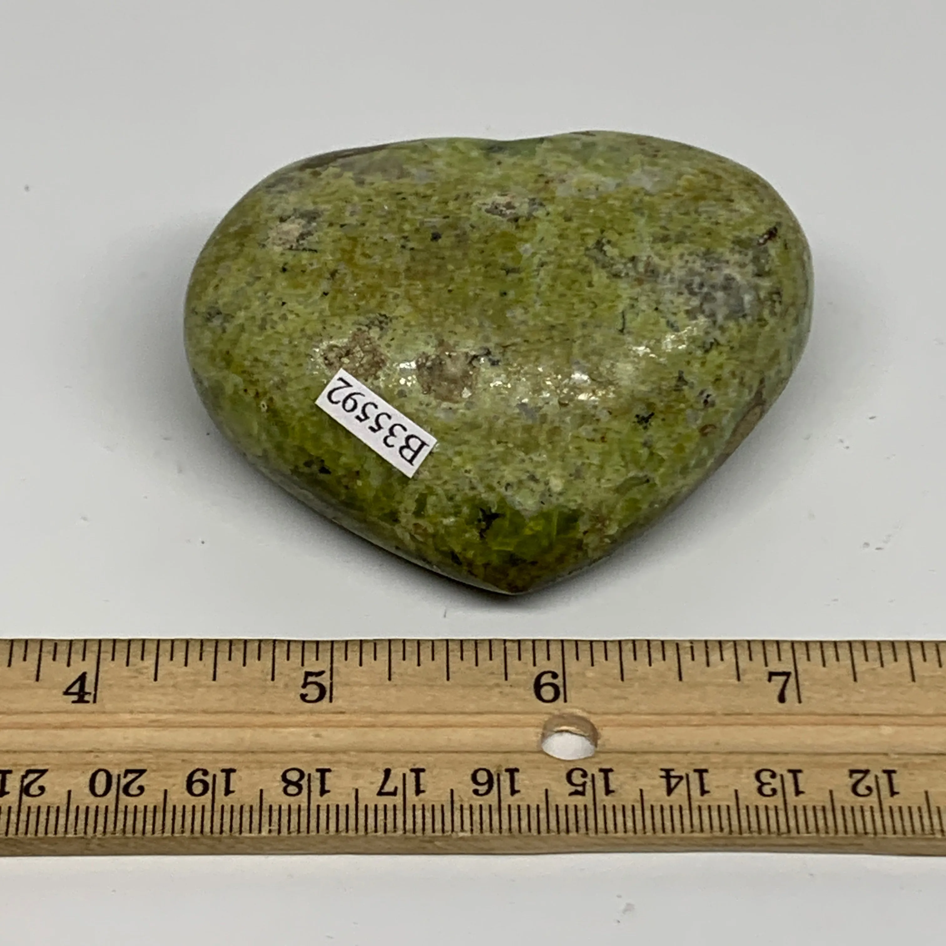 163.2g, 2.4"x2.9"x1.3", Green Opal Heart Polished Gemstone Crystal, B35592