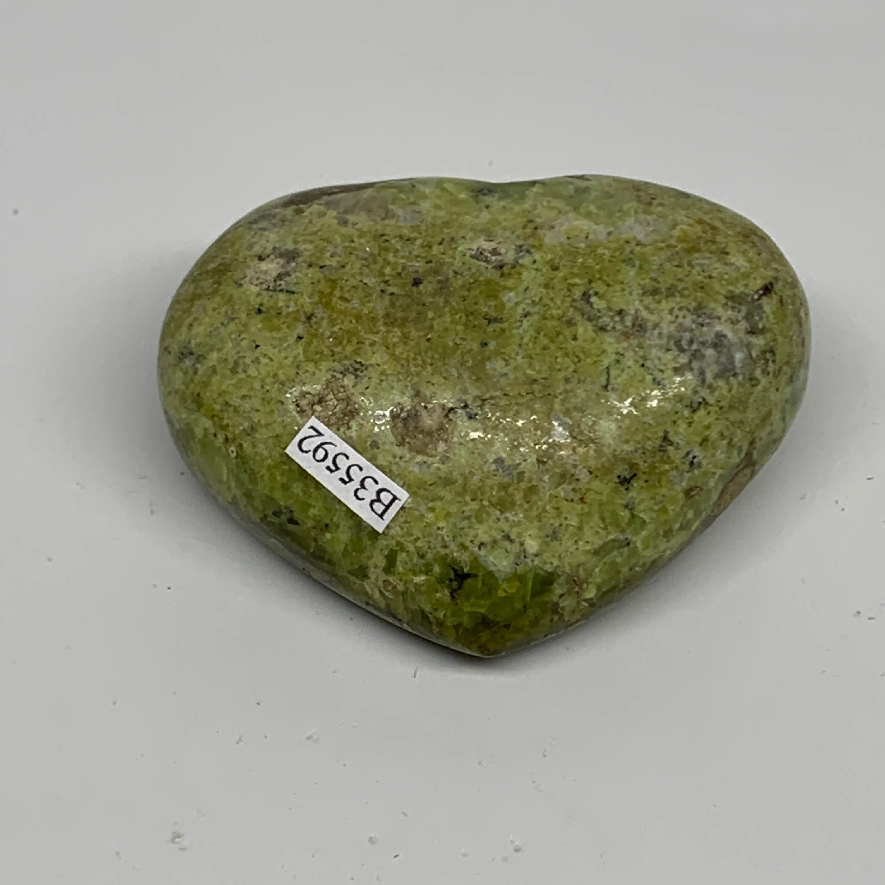 163.2g, 2.4"x2.9"x1.3", Green Opal Heart Polished Gemstone Crystal, B35592