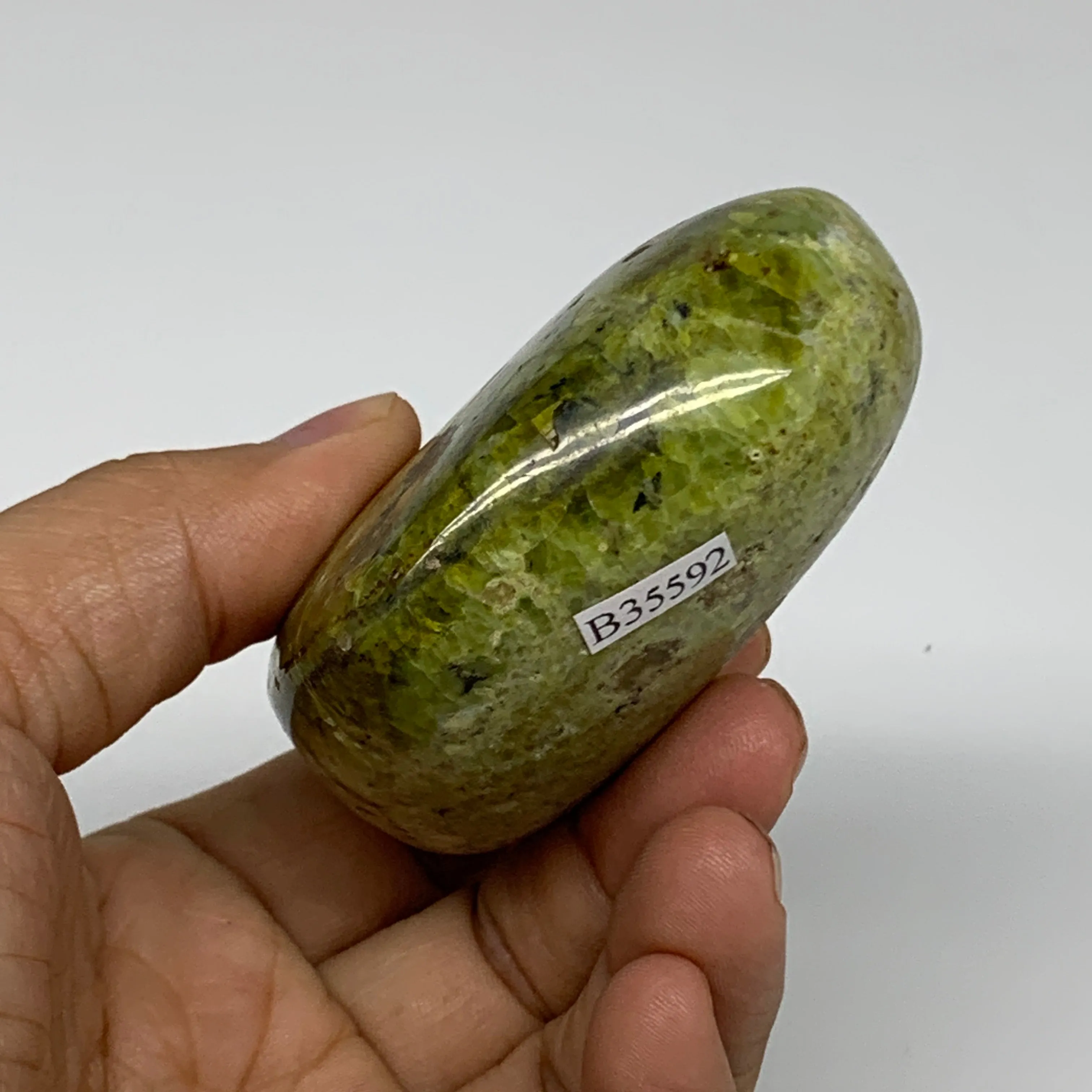 163.2g, 2.4"x2.9"x1.3", Green Opal Heart Polished Gemstone Crystal, B35592