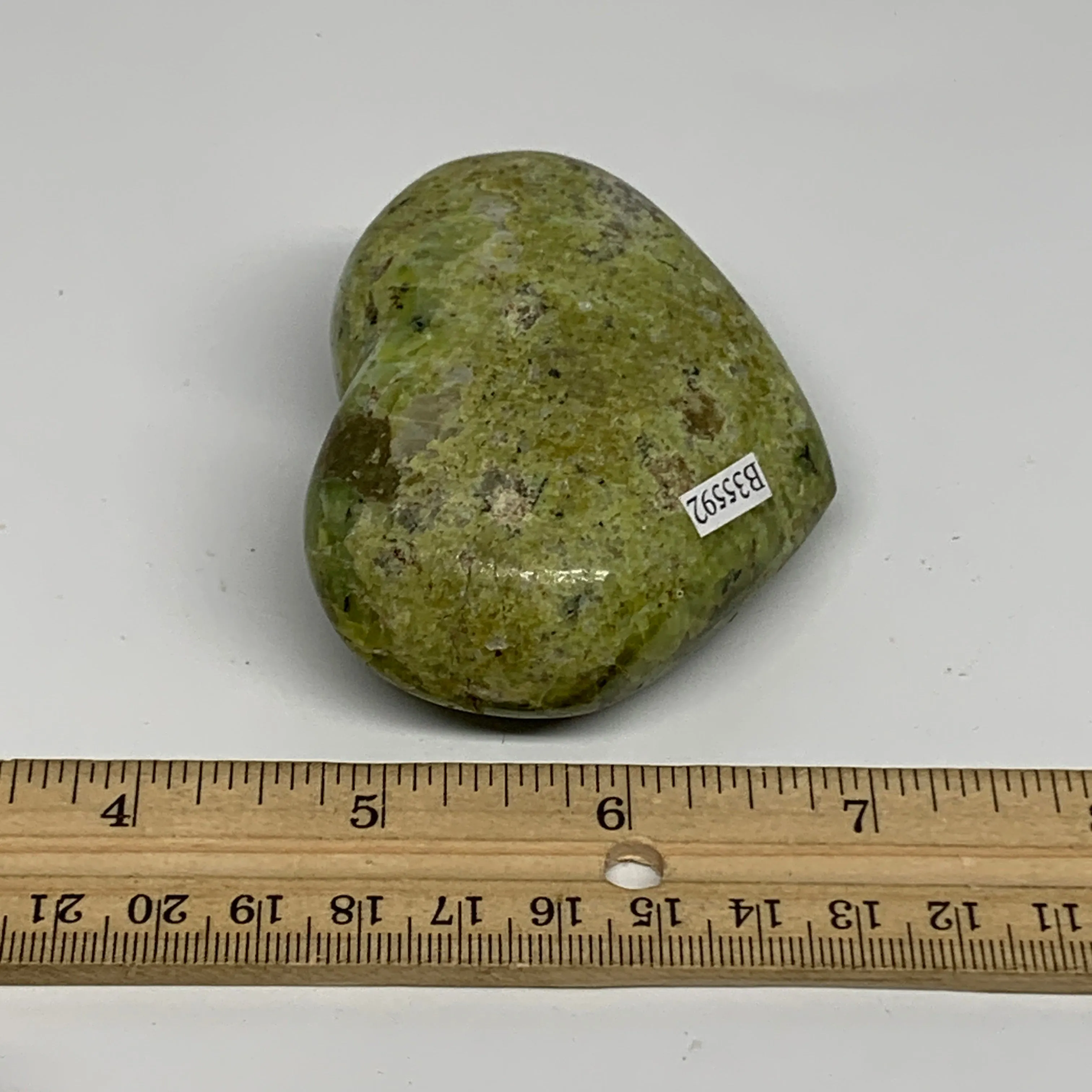 163.2g, 2.4"x2.9"x1.3", Green Opal Heart Polished Gemstone Crystal, B35592