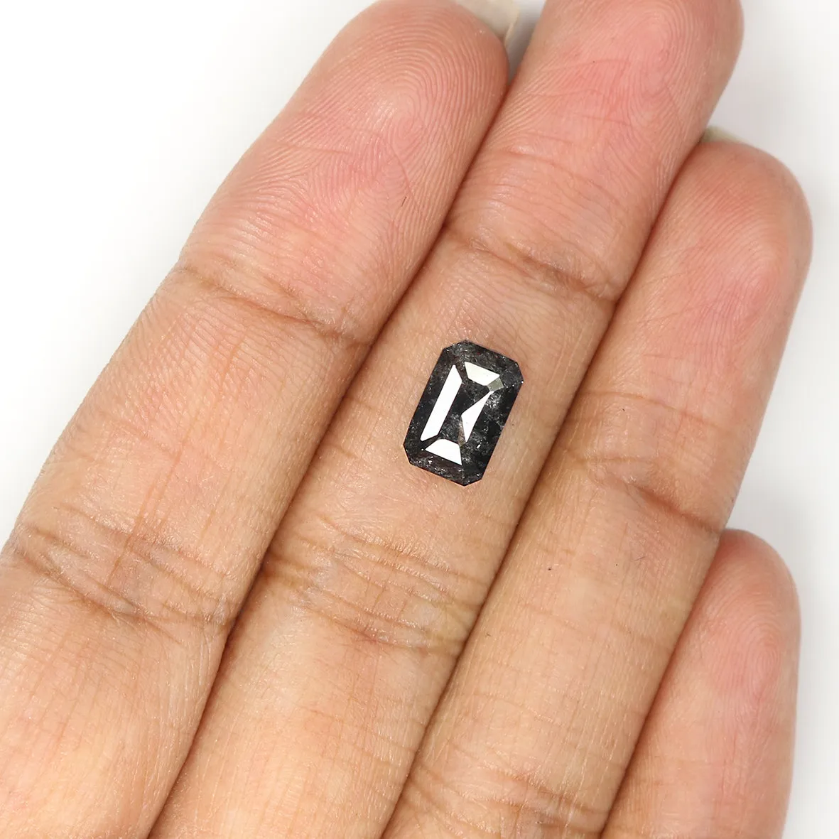 1.89 CT Natural Loose Emerald Shape Diamond Salt And Pepper Emerald Cut Diamond 8.30 MM Natural Black Grey Emerald Rose Cut Diamond LQ1575