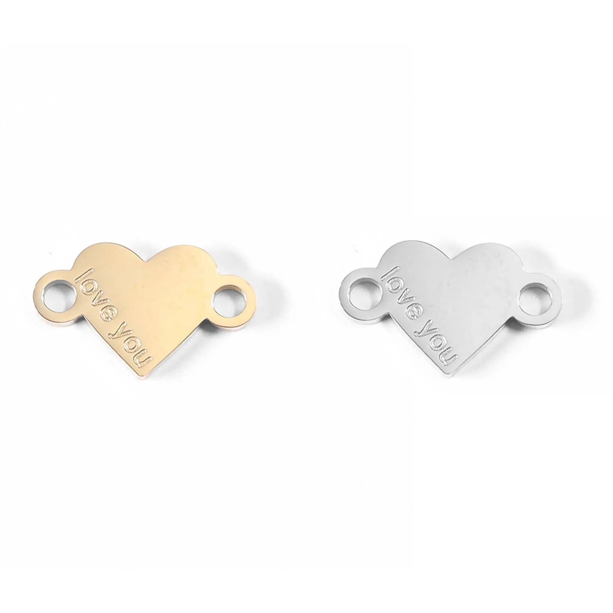 18K Gold PVD Stainless Steel "Love You" Heart Charm Connector Necklace