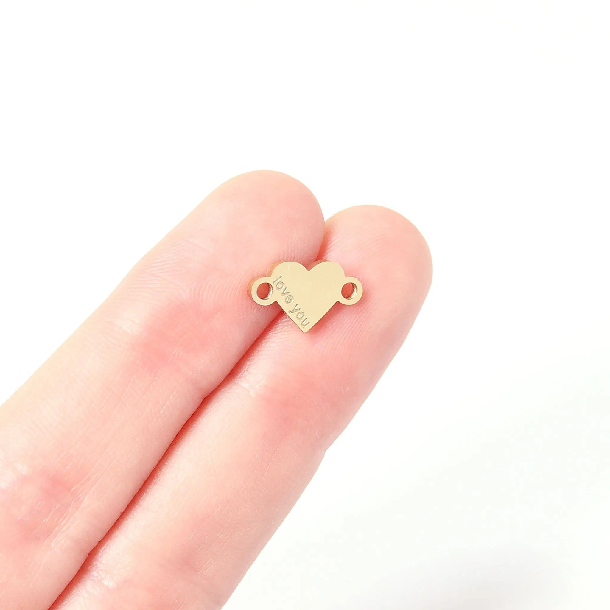 18K Gold PVD Stainless Steel "Love You" Heart Charm Connector Necklace