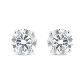 18K White Gold 1-1/2 Cttw Round Brilliant-Cut Diamond Classic 4-Prong Stud Earrings with Screw Backs